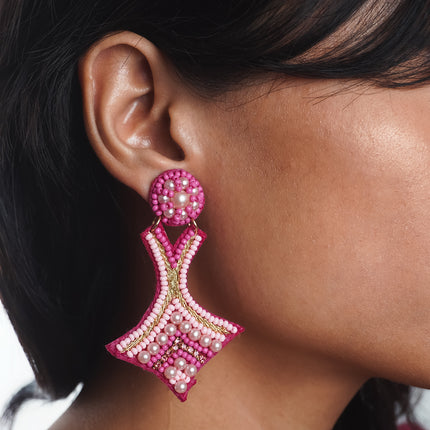 Multi Pink Beaded Arc Earrings