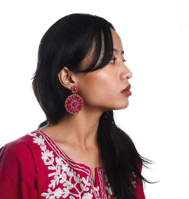 Wine Pearl Flower Earrings