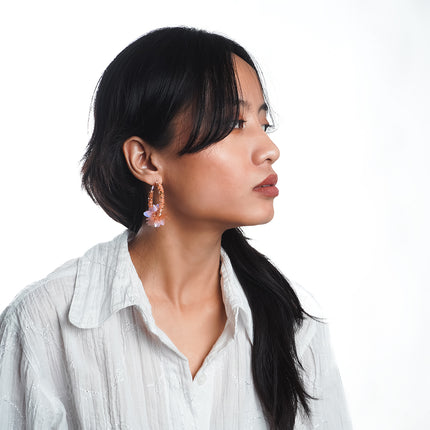 Orange Emerald Bloom Hoop Earrings