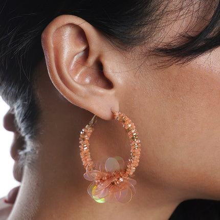 Orange Emerald Bloom Hoop Earrings