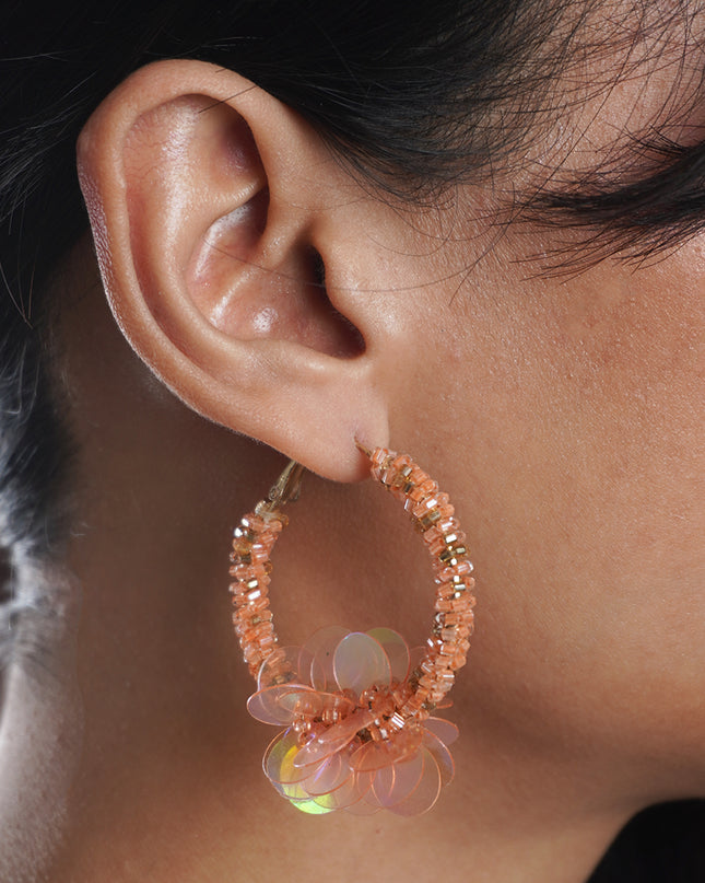 Orange Emerald Bloom Hoop Earrings