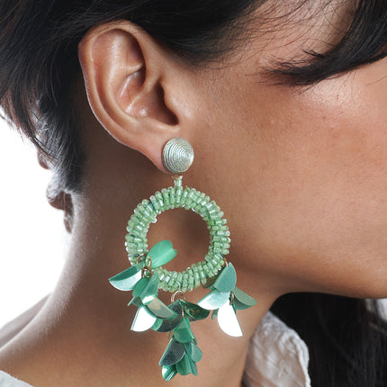 Green Petal Hoop Earrings