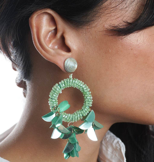 Green Petal Hoop Earrings - HASHTACK
