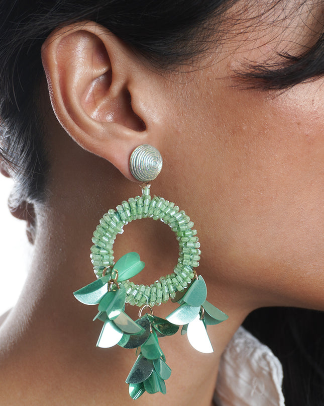 Green Petal Hoop Earrings