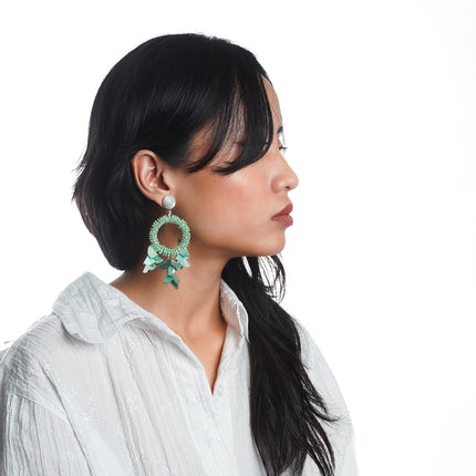 Green Petal Hoop Earrings