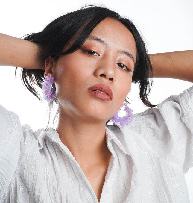 Lavender Bloom Sequin Hoop Earrings - HASHTACK