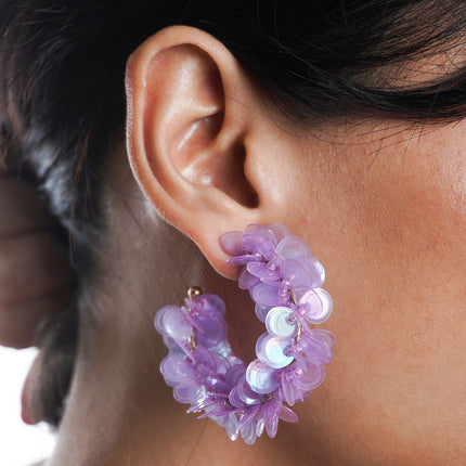 Lavender Bloom Sequin Hoop Earrings