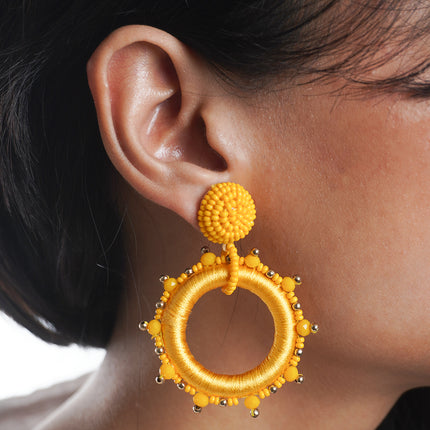 Golden Glow Beaded Hoop Earrings