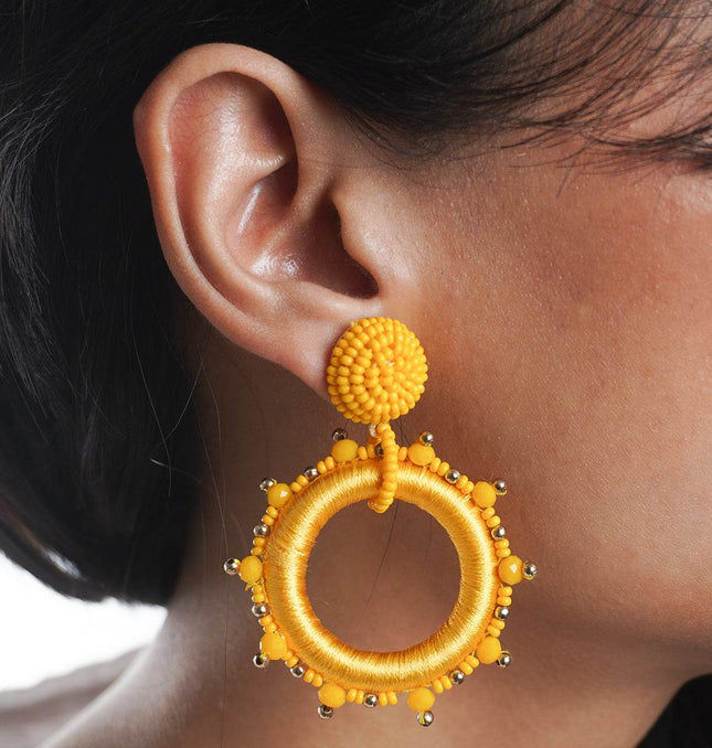 Golden Glow Beaded Hoop Earrings - HASHTACK