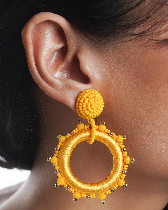 Golden Glow Beaded Hoop Earrings