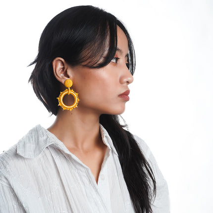 Small Ring Yellow Bead Earrings