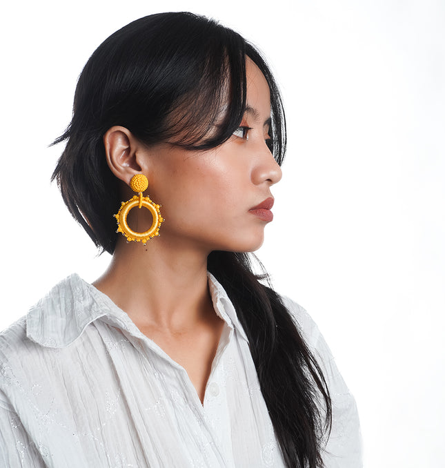 Small Ring Yellow Bead Earrings