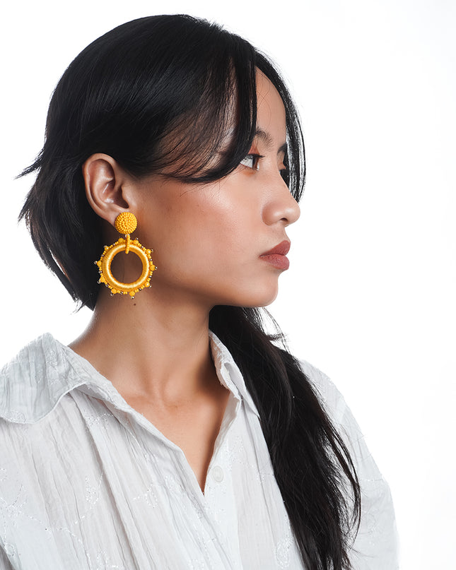 Small Ring Yellow Bead Earrings