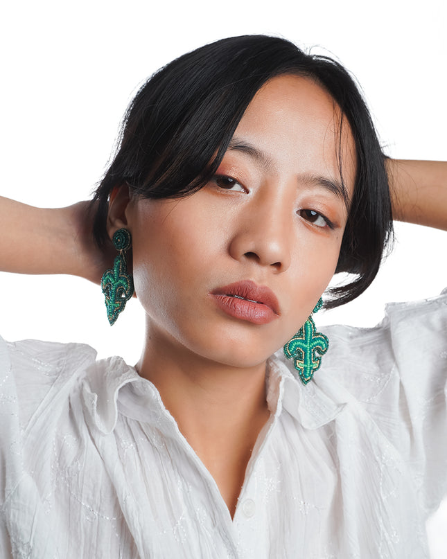 Green Beaded Plant Earrings