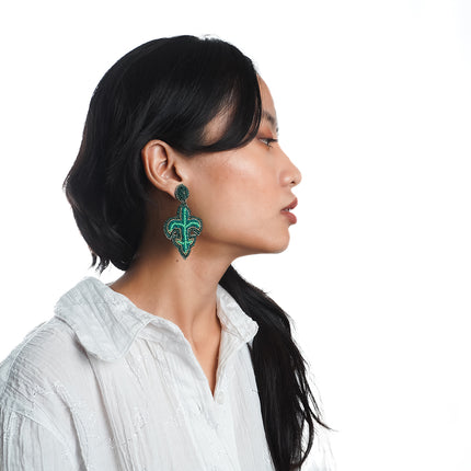 Green Beaded Plant Earrings