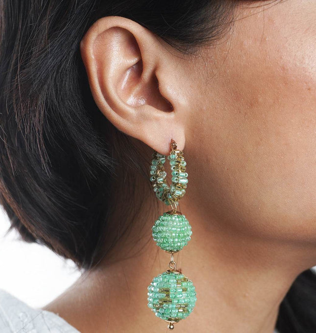 Green Beaded Dangle Earrings - HASHTACK