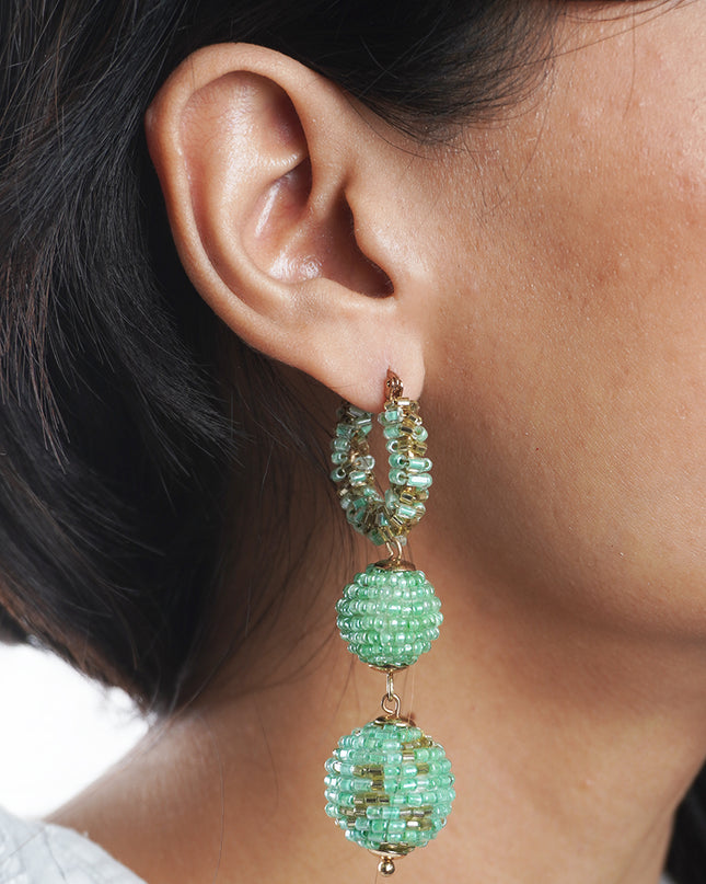 Green Beaded Dangle Earrings