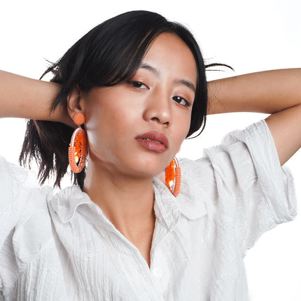 Orange Beaded Bunch Hoops