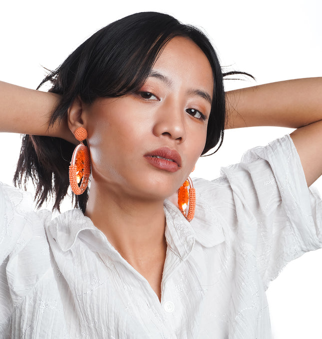 Orange Beaded Bunch Hoops