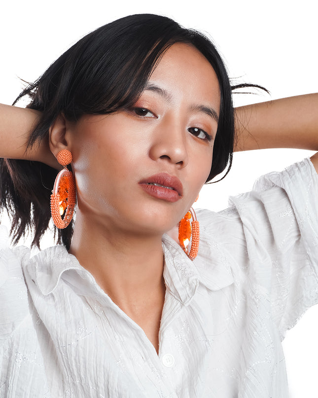 Orange Beaded Bunch Hoops