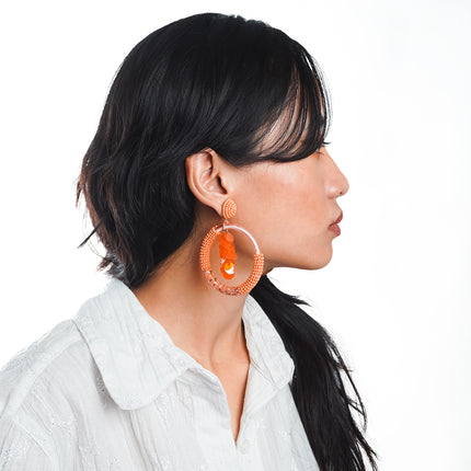 Orange Beaded Bunch Hoops