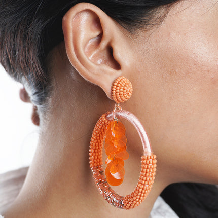 Orange Beaded Bunch Hoops