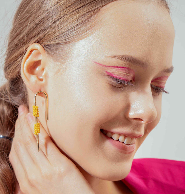 Twisted Yellow Beaded Earrings - HASHTACK