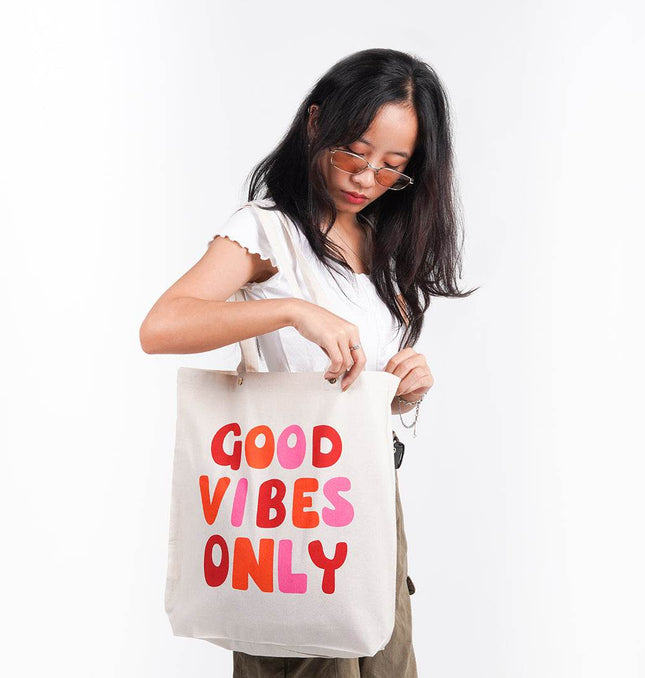 Good Vibes Only Canvas Tote Bag - HASHTACK