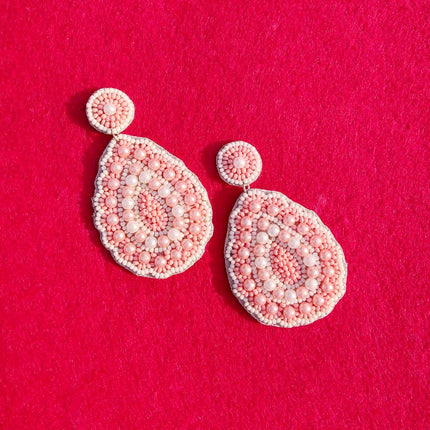 Blush Pink & White Pearl Drop Flower Earrings