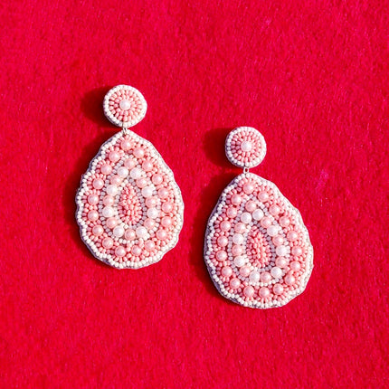 Blush Pink & White Pearl Drop Flower Earrings