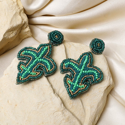 Green Beaded Plant Earrings