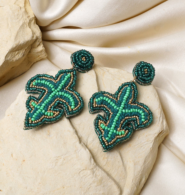Green Beaded Plant Earrings