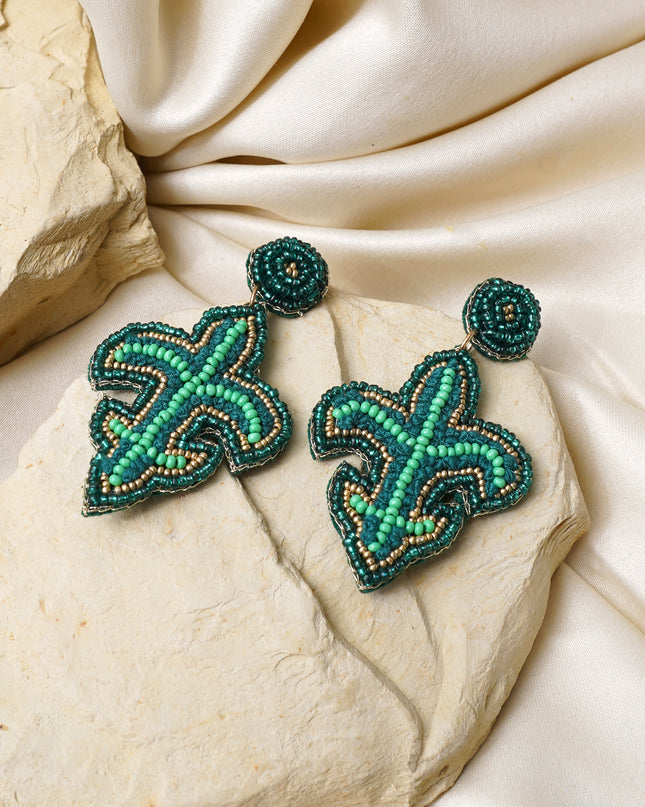 Green Beaded Plant Earrings