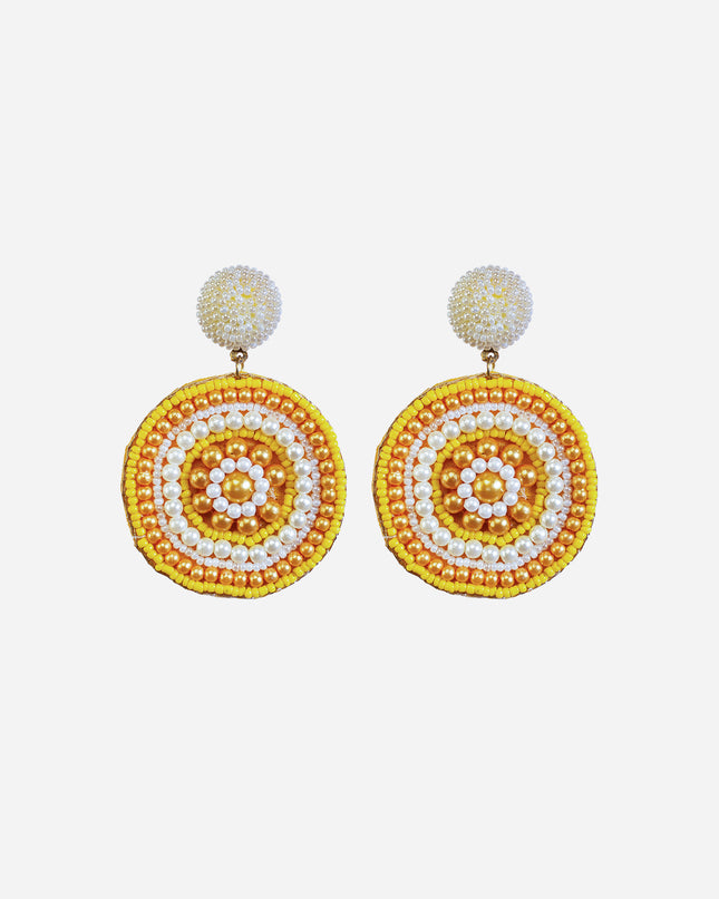 Yellow Beaded Sun Earrings