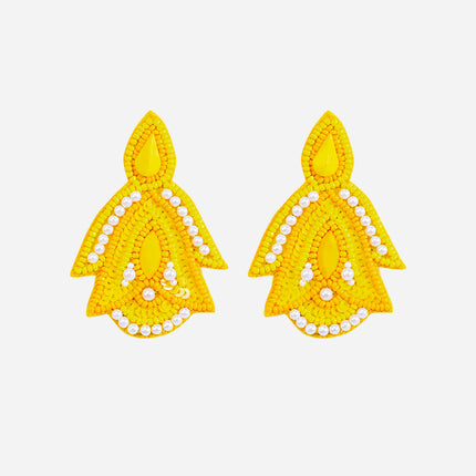 Yellow Pearl Leaf Earrings