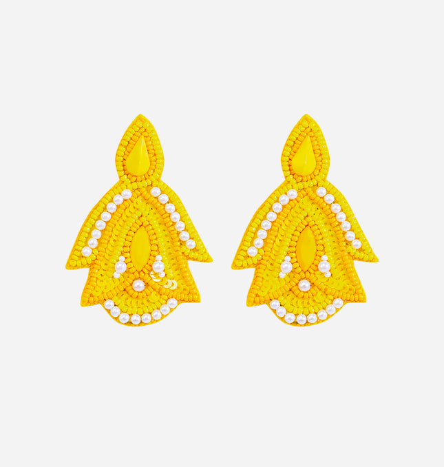 Yellow Pearl Leaf Earrings