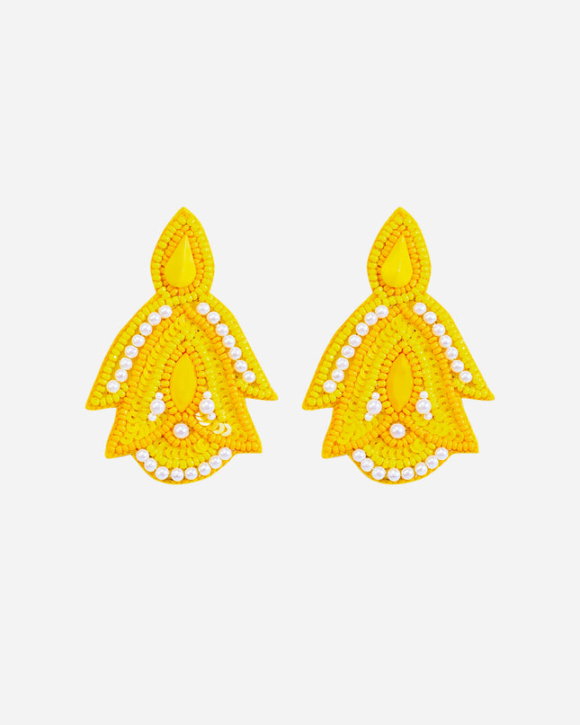 Yellow Pearl Leaf Earrings