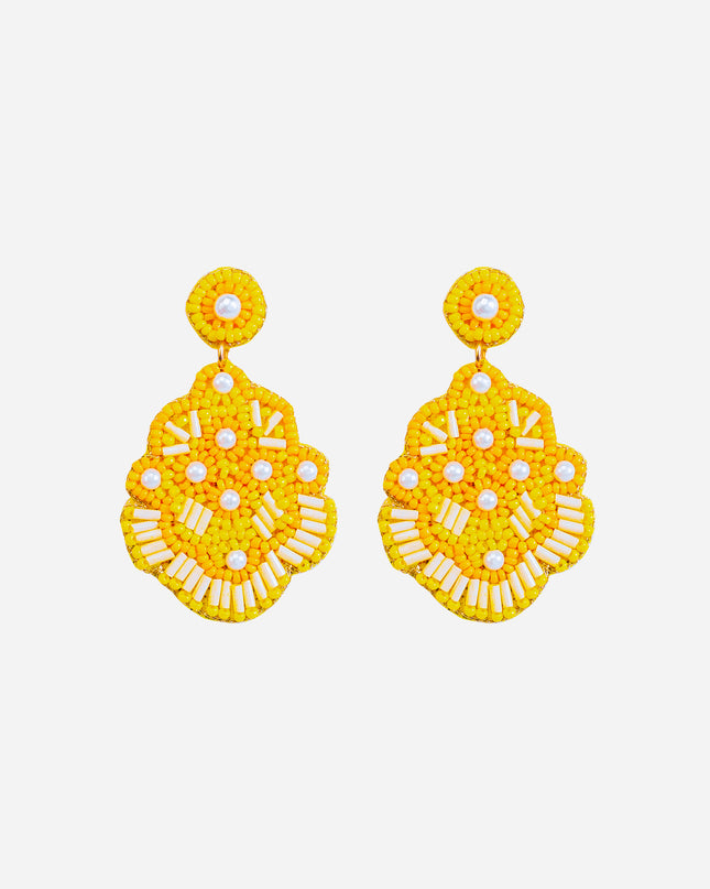 Yellow Beaded Small Flower Drop Earrings