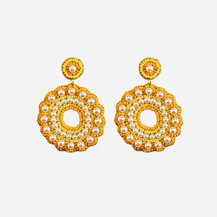 Yellow Beaded Sun Flower Earrings