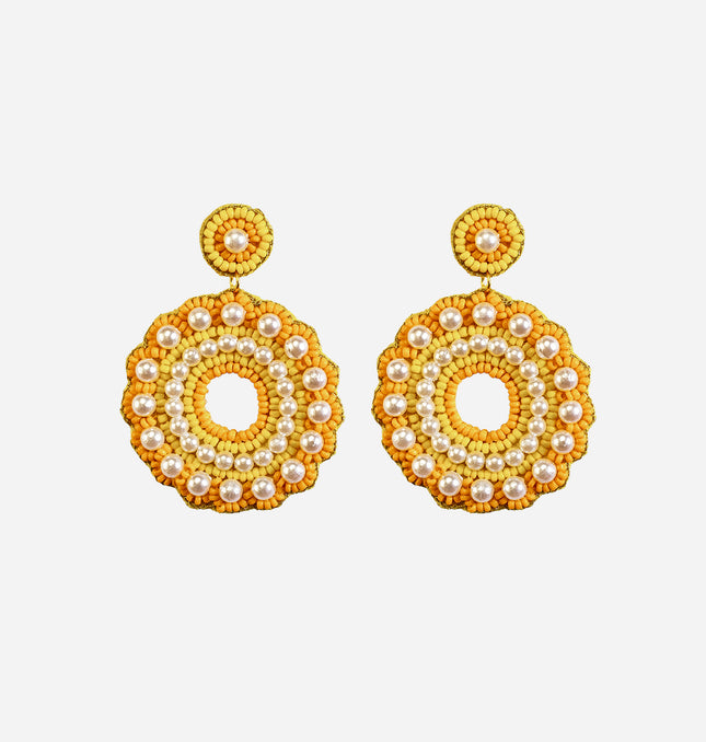 Yellow Beaded Sun Flower Earrings