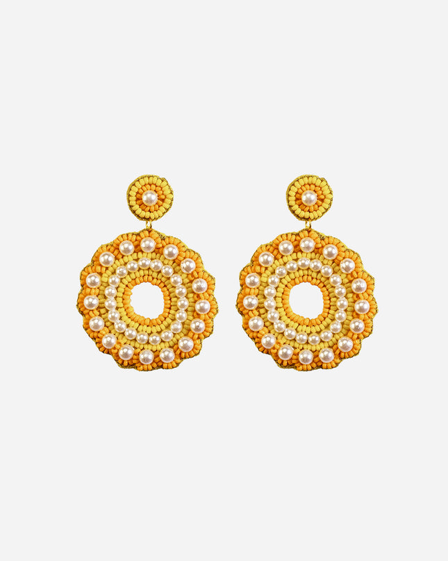 Yellow Beaded Sun Flower Earrings