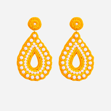 Yellow Pearl Drop Flower Earrings