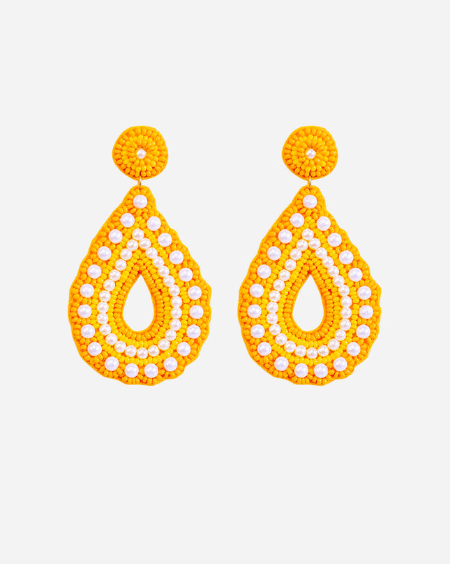 Yellow Pearl Drop Flower Earrings