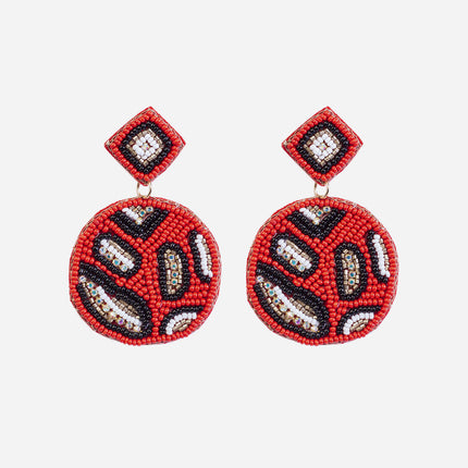 Red & White Beaded Camouflage Earrings