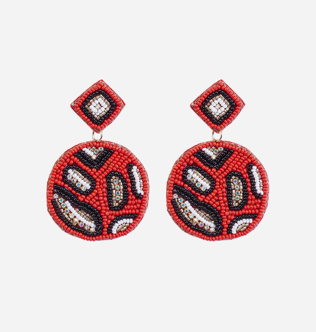 Red & White Beaded Camouflage Earrings - HASHTACK
