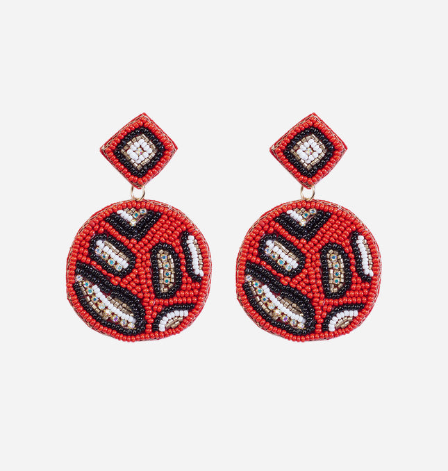 Red & White Beaded Camouflage Earrings