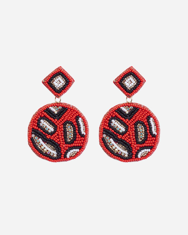 Red & White Beaded Camouflage Earrings