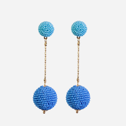 Blue Chain Beaded Dangle Earrings