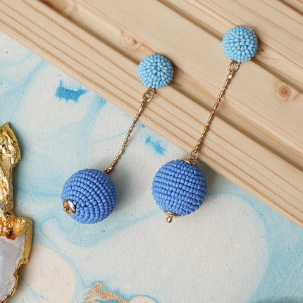 Blue Chain Beaded Dangle Earrings