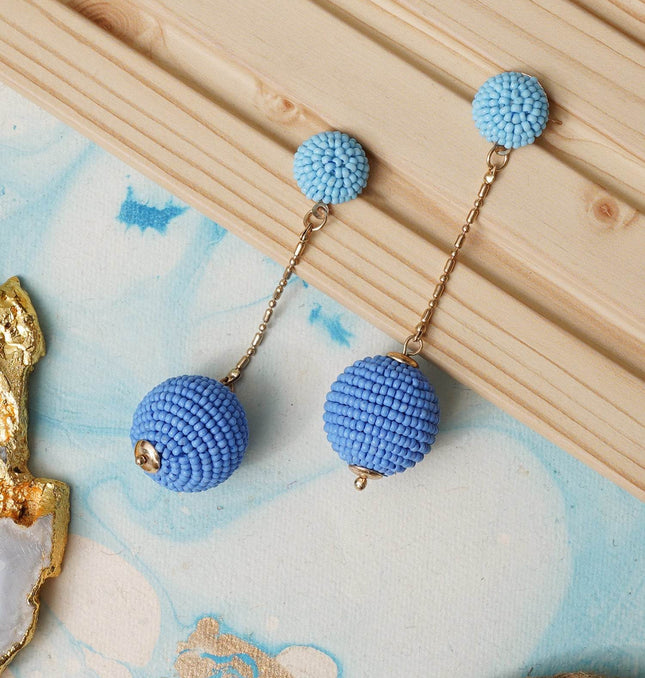 Blue Chain Beaded Dangle Earrings - HASHTACK